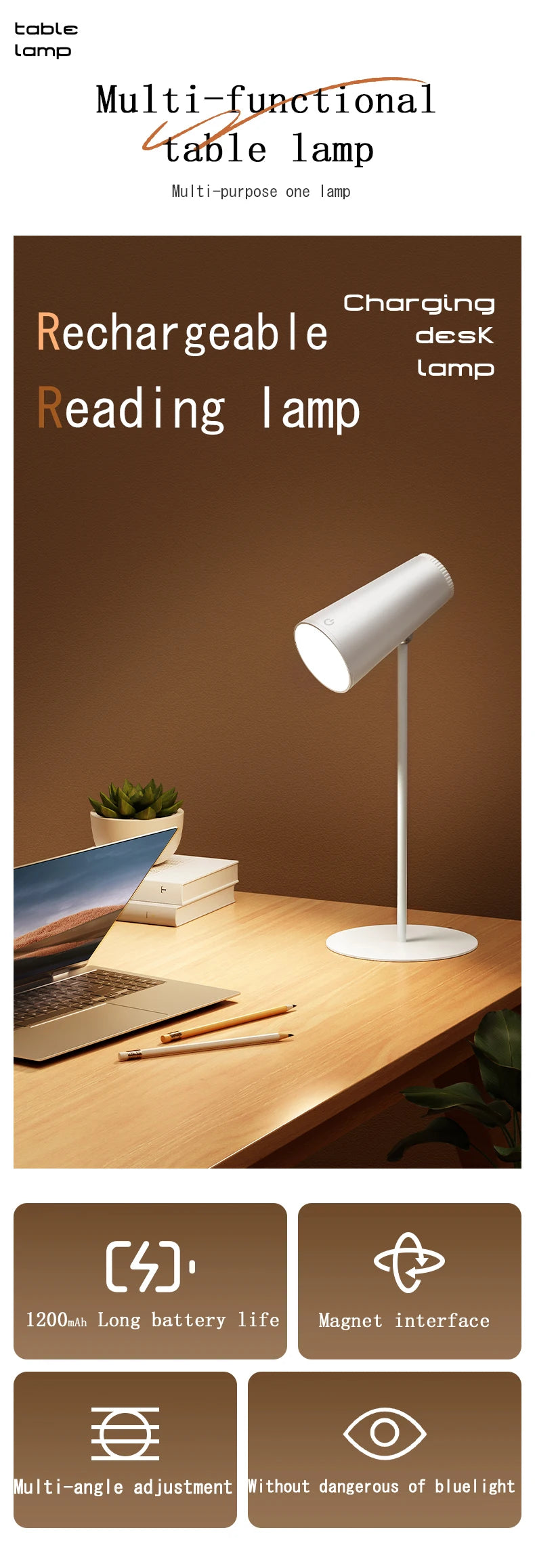 Lessdot-Lámpara de escritorio de lectura multifuncional 4 en 1, lámpara de escritorio magnética portátil, luz nocturna de atardecer, luz de ambiente colgante con carga USB