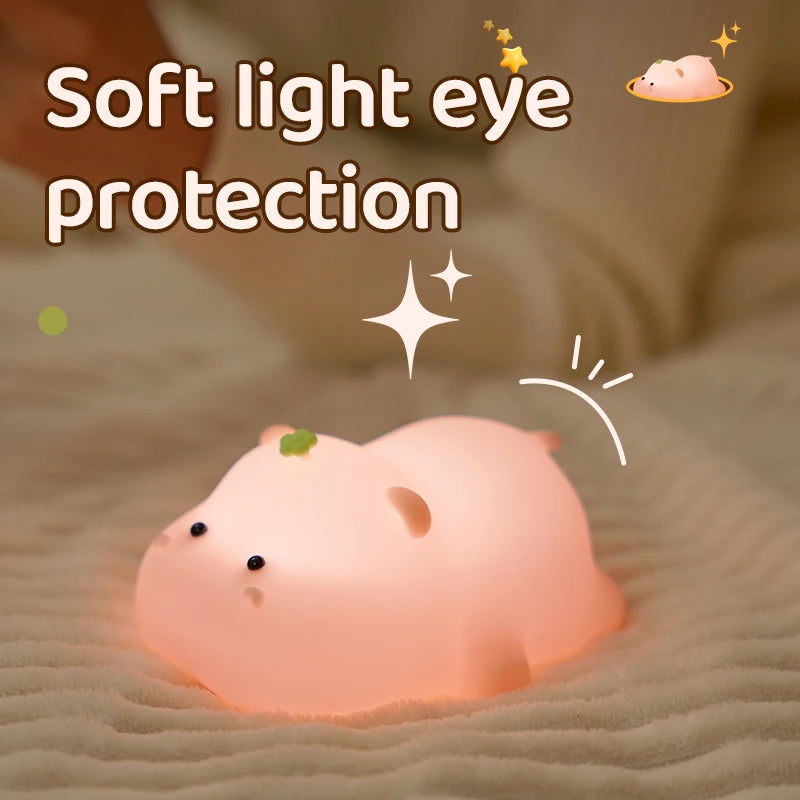 Luz nocturna de hipopótamo rosa para niños, Linda luz nocturna de silicona, carga USB, lámpara de sincronización táctil, decoración de escritorio, regalo