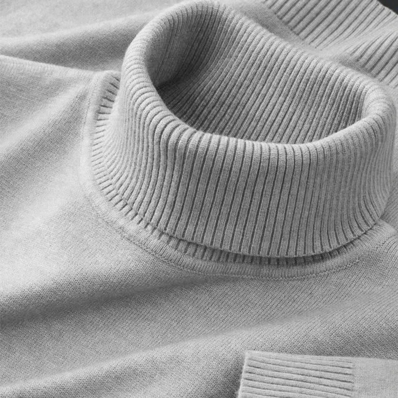 2025 nuevos suéteres de punto para hombre, jerseys transpirables de cuello alto de Color sólido, ropa de calle básica cálida para exteriores, Tops de negocios de otoño
