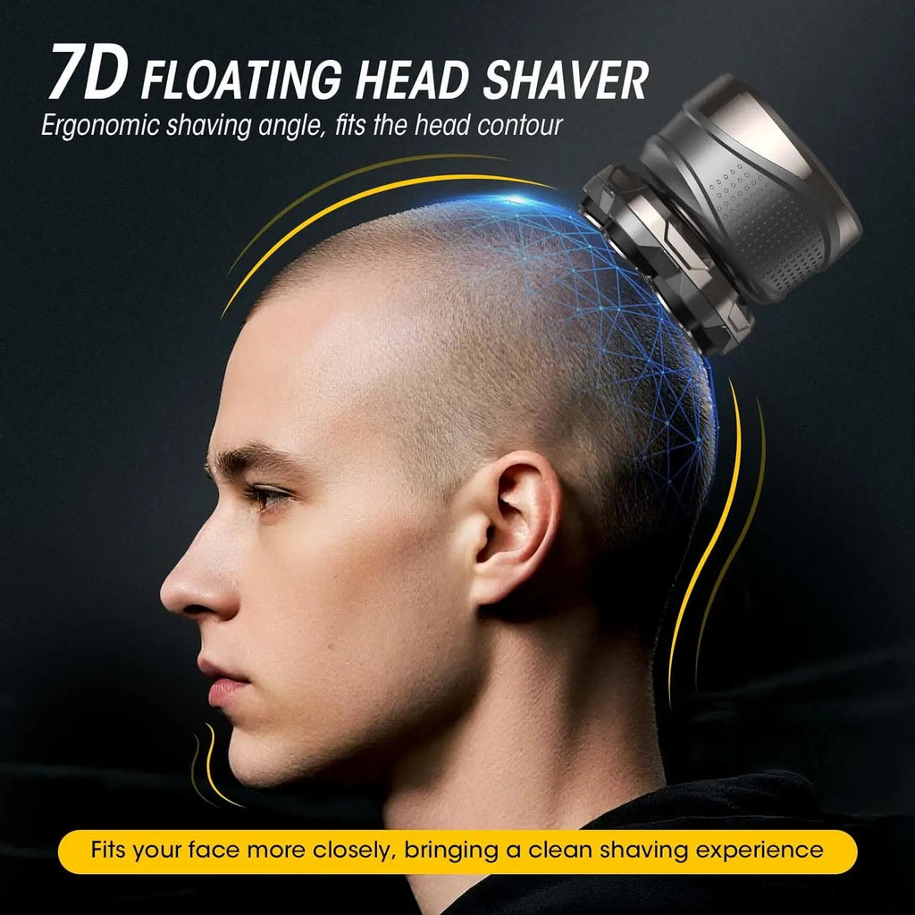 Afeitadora 7D para Cabeza Calva, para Hombres, con Cabezales Magnéticos Flotantes, Recargable, Impermeable, para Cuero Cabelludo, Cara, Barba y Cuerpo