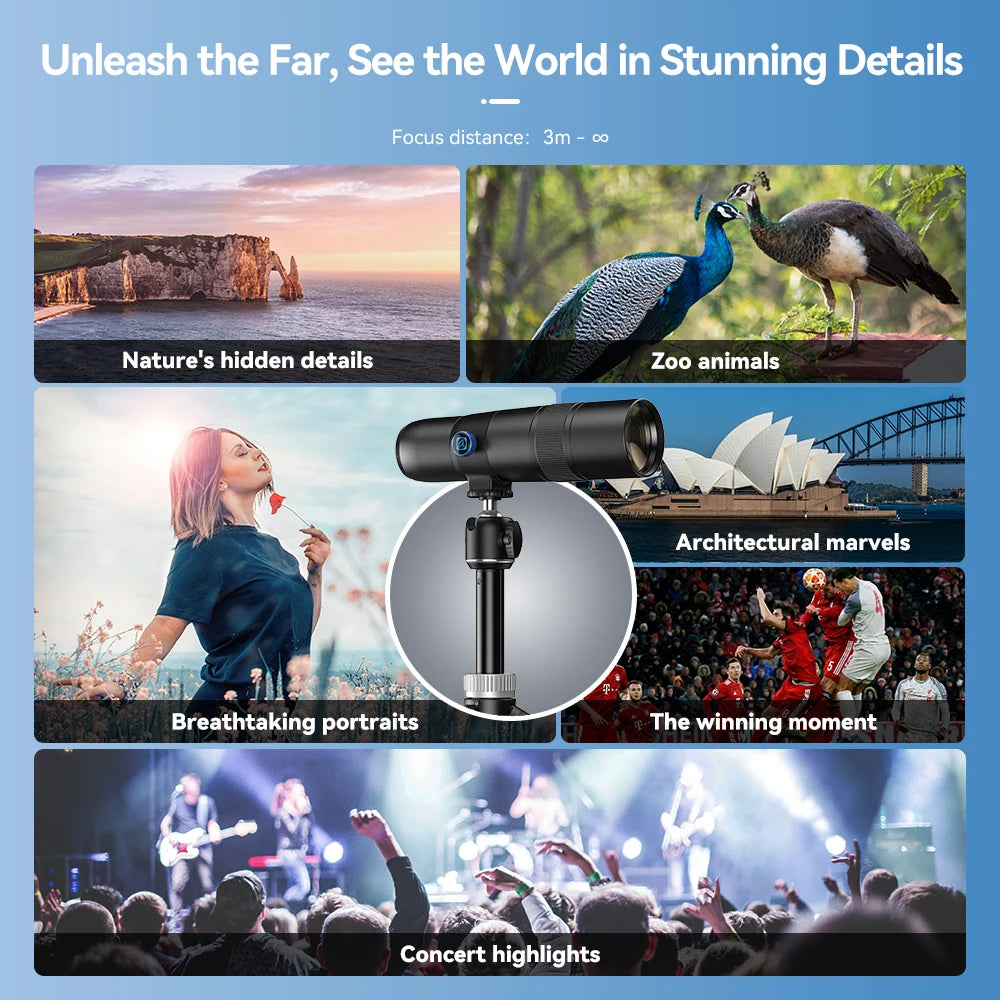 Lente Teleobjetivo Monocular APEXEL 30x para Smartphone con Trípode
