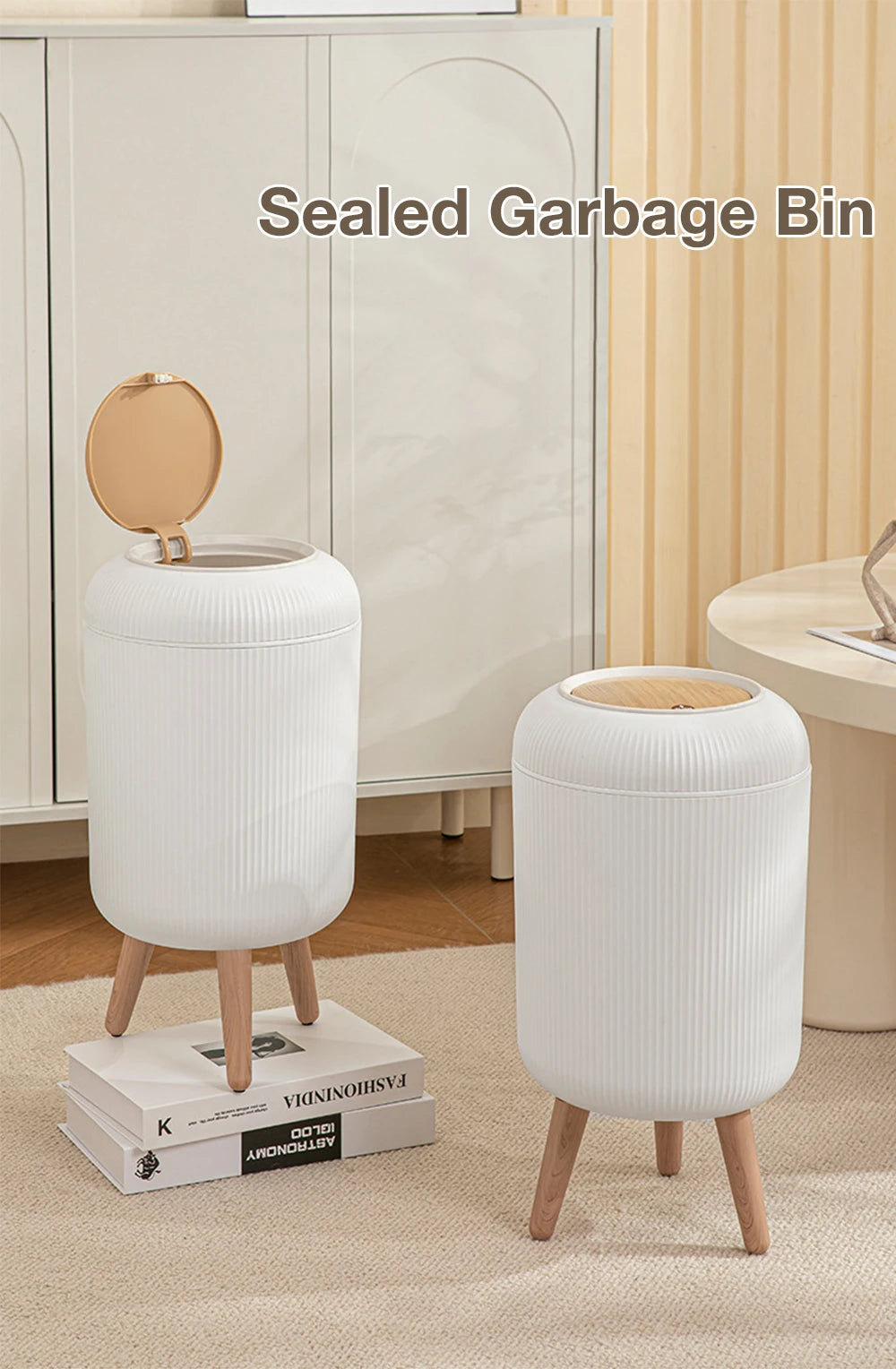 Cubo de basura de 7 a 8 litros tipo prensa con base alta para baño y cocina