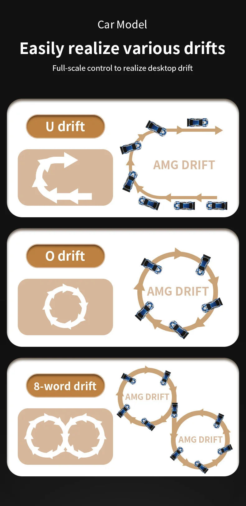 Auto de Drift RC 1:64 y 1:43 Control Remoto para Niños