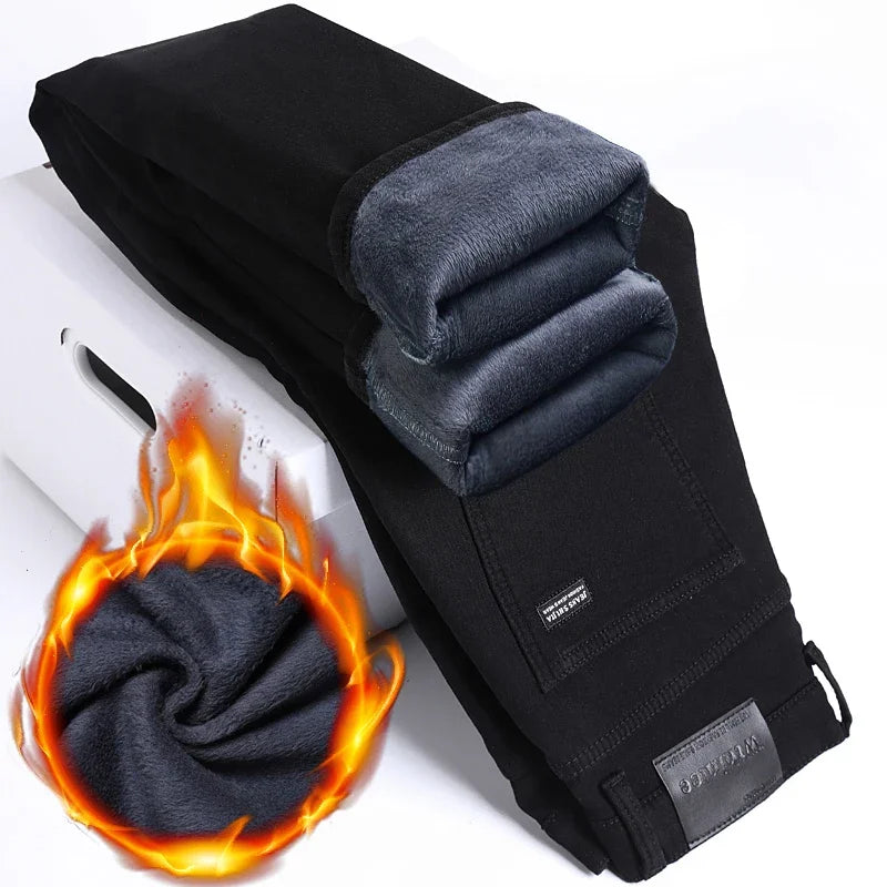 Pantalones Vaqueros Negros Elásticos de Terciopelo para Hombre, Talla Grande