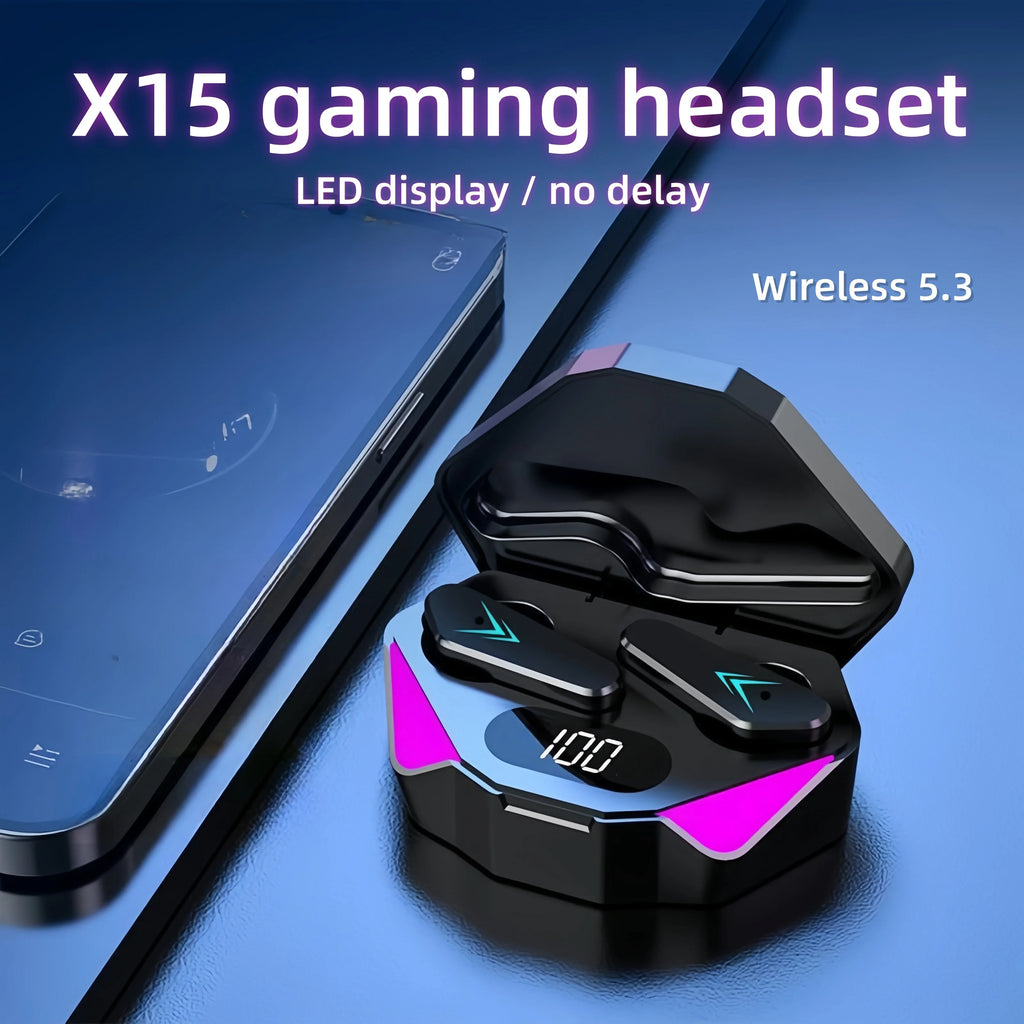 X15 TWS Auriculares inalámbricos con Bluetooth pantalla LED auriculares para jugadores con micrófono auriculares inalámbricos con cancelación de ruido auriculares Bluetooth