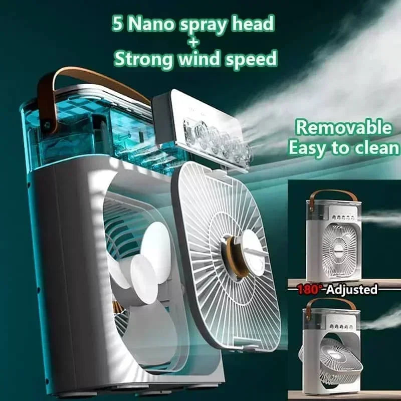 Ventilador Portátil 3 en 1 con Humidificador y Luz Nocturna
