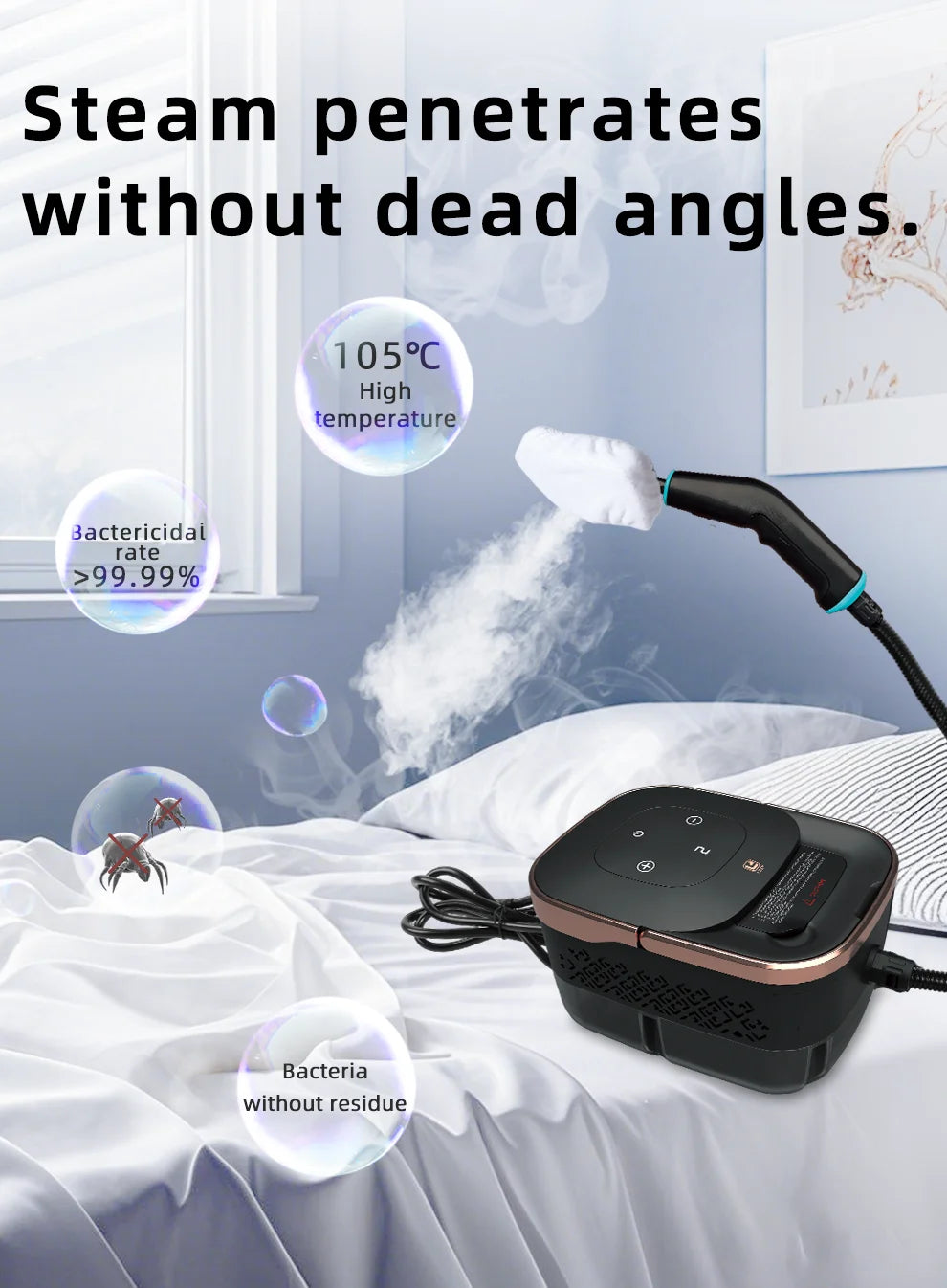 Limpiador a vapor portátil de alta temperatura de 2500W para aire acondicionado, campanas de cocina, coches, suelos y más.