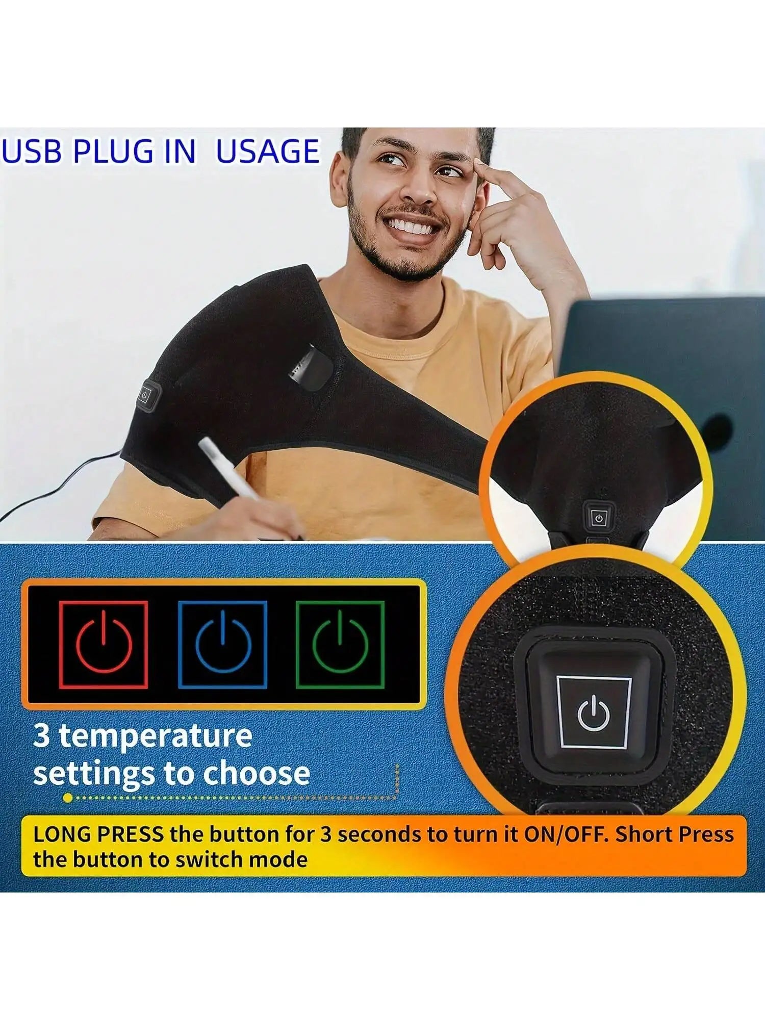 Masajeador de Hombros Eléctrico USB 2026 con Calor, Soporte Ajustable para Espalda y Hombros, Relajación Muscular de Brazos