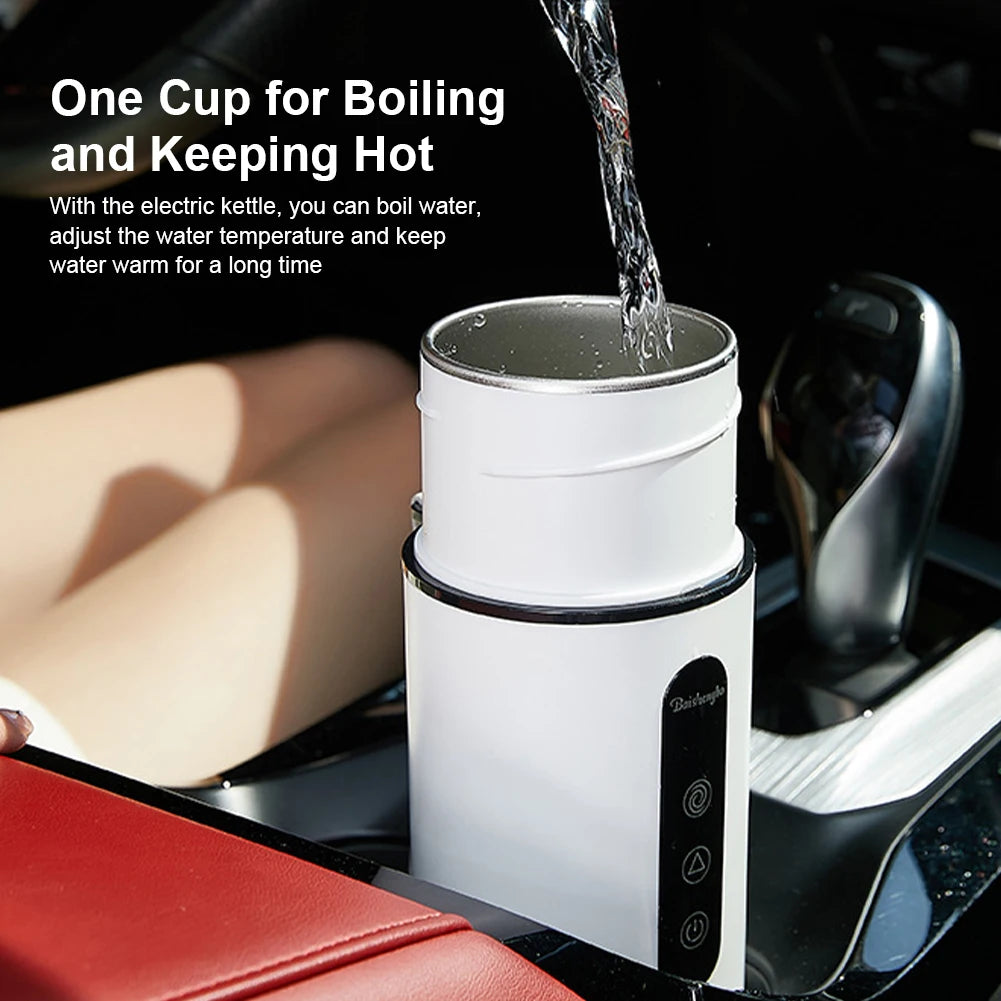 Hervidor eléctrico portátil de 420ml, taza calefactora para coche, 304 LED, Control inteligente de temperatura, calentador, taza agitadora, botella calefactora, taza mezcladora
