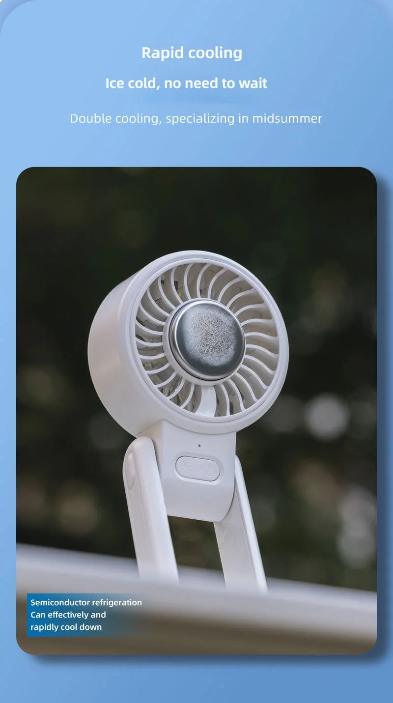 Ventilador de Mano Portátil con Enfriamiento por Hielo, 4 Velocidades, Recargable, Ligero, para Verano, Camping y Actividades al Aire Libre