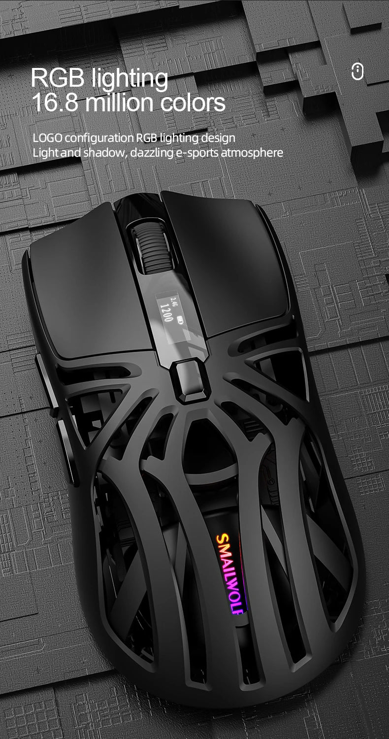 Ratón Bluetooth SMAILWOLF RS8 1000Hz, 10000dpi, conexión de tres modos, ratón macro ligero para juegos, ordenador portátil