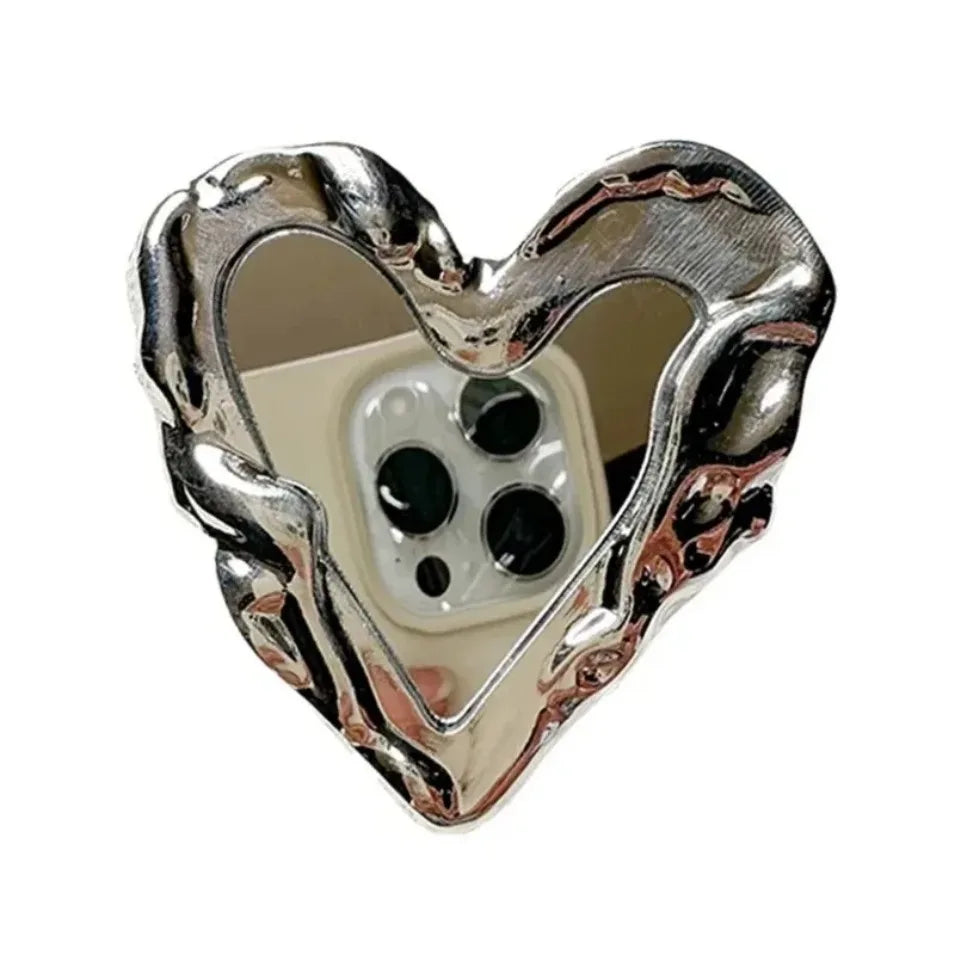 Soporte para Teléfono Móvil, Diseño Coreano, Agarre en Forma de Corazón Plateado, Espejo, Soporte de Lujo para Dedos, Griptok, para iPhone y Samsung
