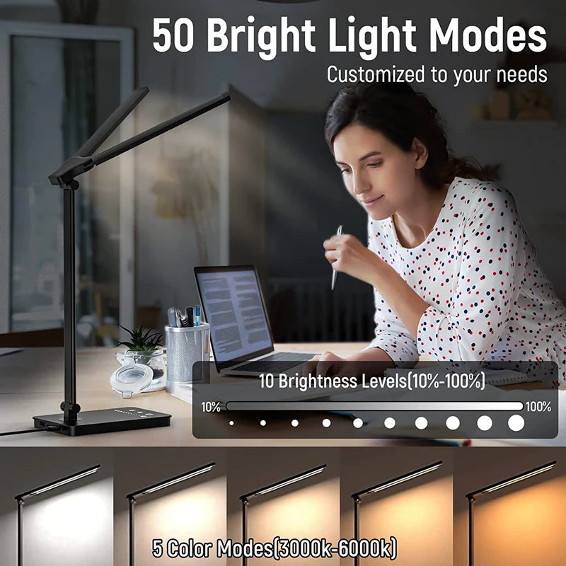 Lámpara de Escritorio LED Doble Cabezal 5 Modos