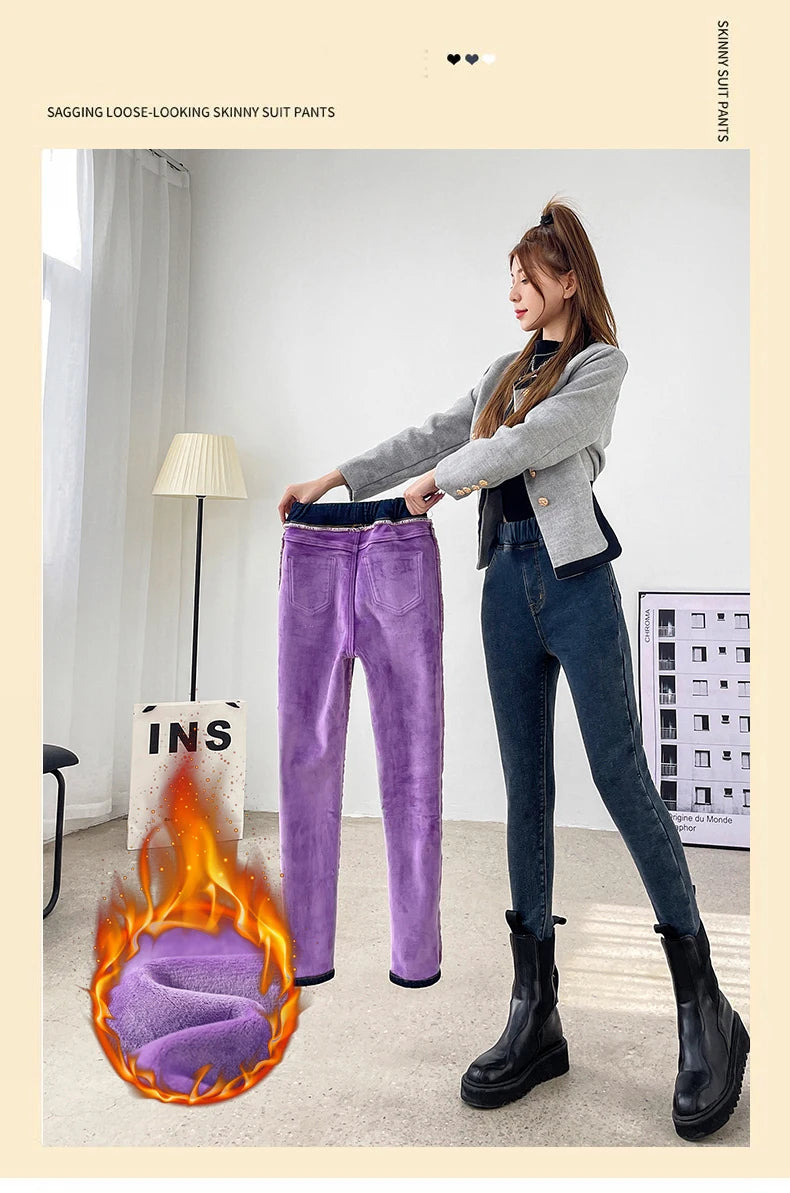 Pantalones Vaqueros de Invierno con Forro de Lana para Mujer