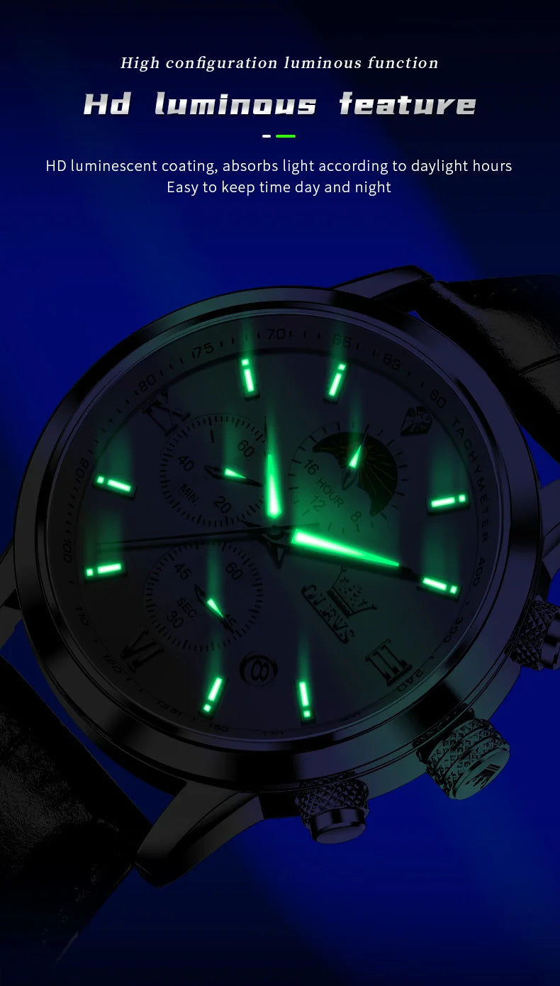 Reloj OLEVS Cronógrafo Fase Lunar de Cuarzo para Hombre