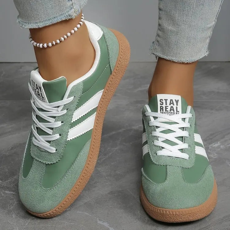 Zapatillas ligeras y cómodas para mujer, zapatos deportivos con cordones a rayas a la moda, zapatillas informales transpirables verdes de talla grande