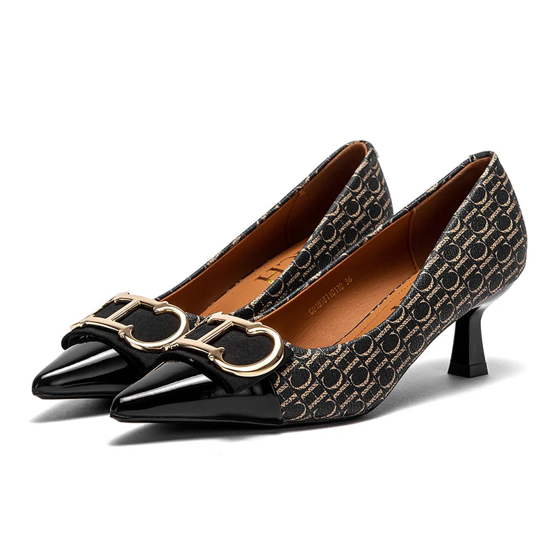 Zapatos de Tacón Clásicos con Estampado para Mujer — Punta Fina