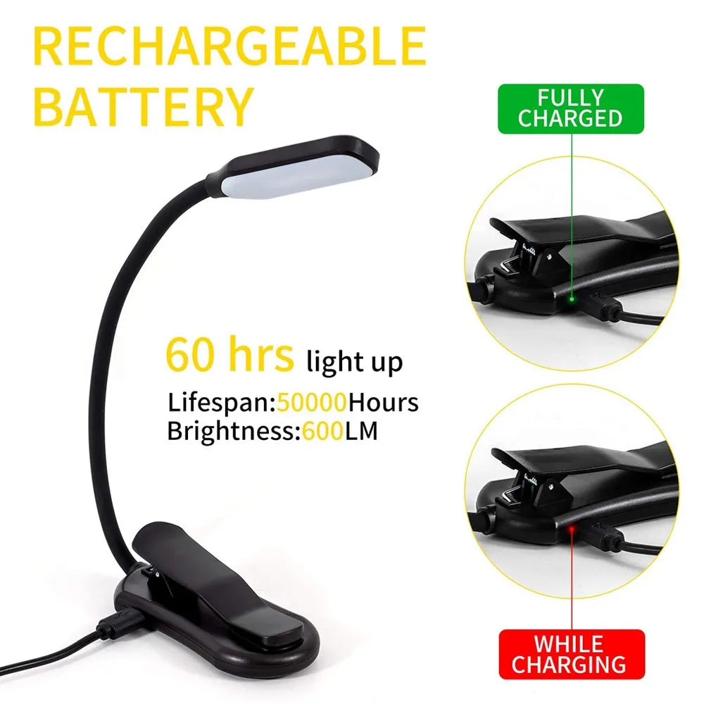 Luz LED para Libros con Clip, 3 Niveles de Brillo