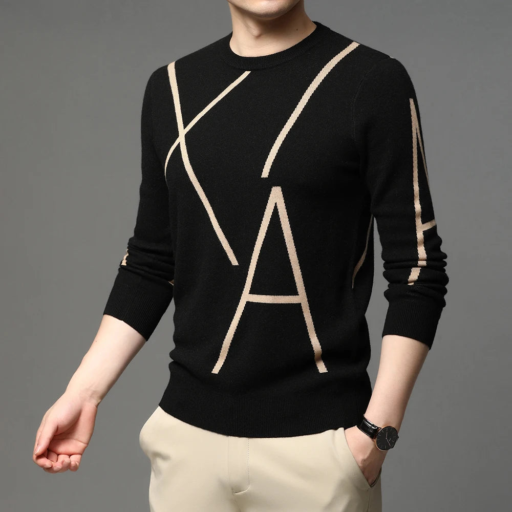2025 nueva marca de moda de punto de gama alta de diseñador de lana de invierno suéter negro para hombre fresco otoño Casual Jumper ropa para hombre