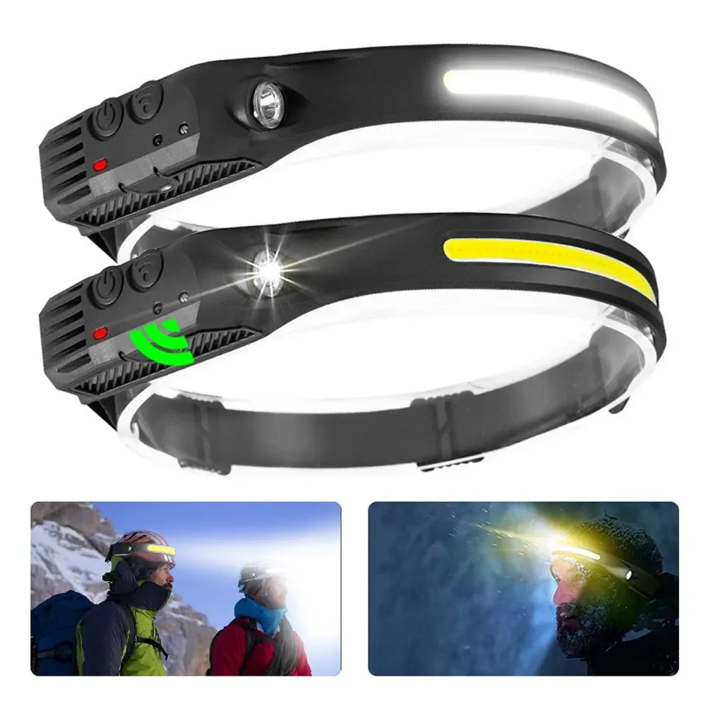 Linterna Frontal LED COB Recargable USB con 5 Modos para Camping