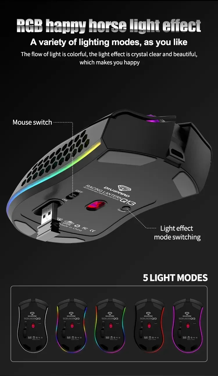 Ratón inalámbrico BM600 USB 2,4G inalámbrico RGB óptico celular ratón para juegos ergonómico óptico de panal ratón inalámbrico de oficina