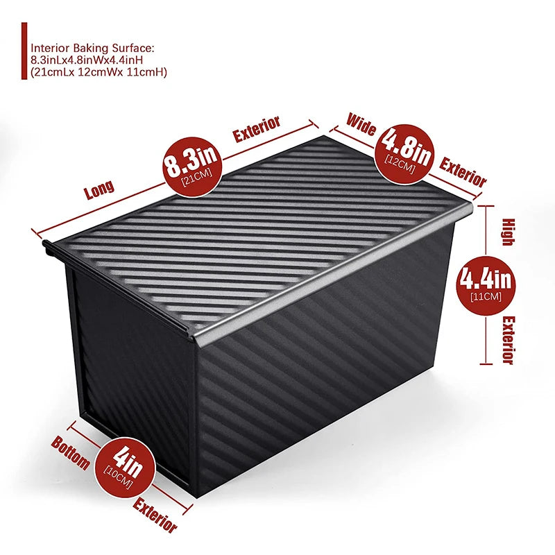 LMETJMA-artén para pan Pullman con tapa, 1 lb, sartén antiadherente para pan, caja para tostadas corrugada rectangular de acero al carbono, molde para pastel JT157