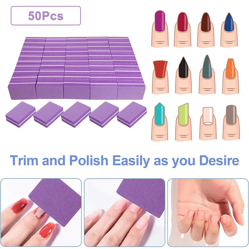 Set 50 Limas y Pulidores de Uñas Doble Cara Grano 100/180