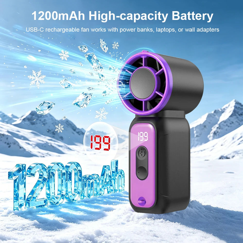 Mini ventilador portátil recargable con pantalla LED y 199 velocidades