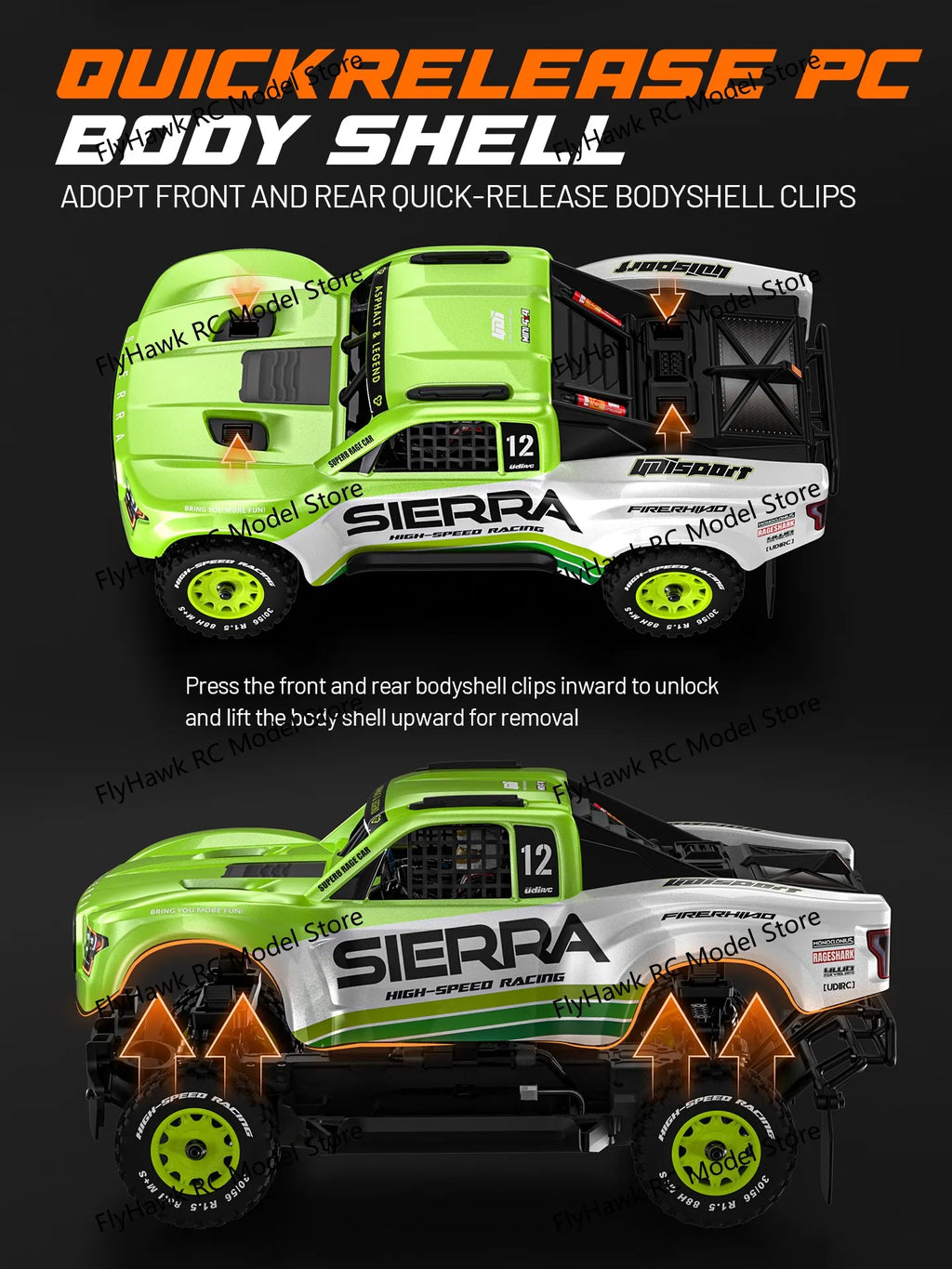 UDIRC Coche de Carreras Todoterreno de Alta Velocidad a Escala 1/12 SIERRA UD1203PRO 4WD, Buggy RC sin Escobillas para Desierto, Modelo de Hobby con Control Remoto para Adultos