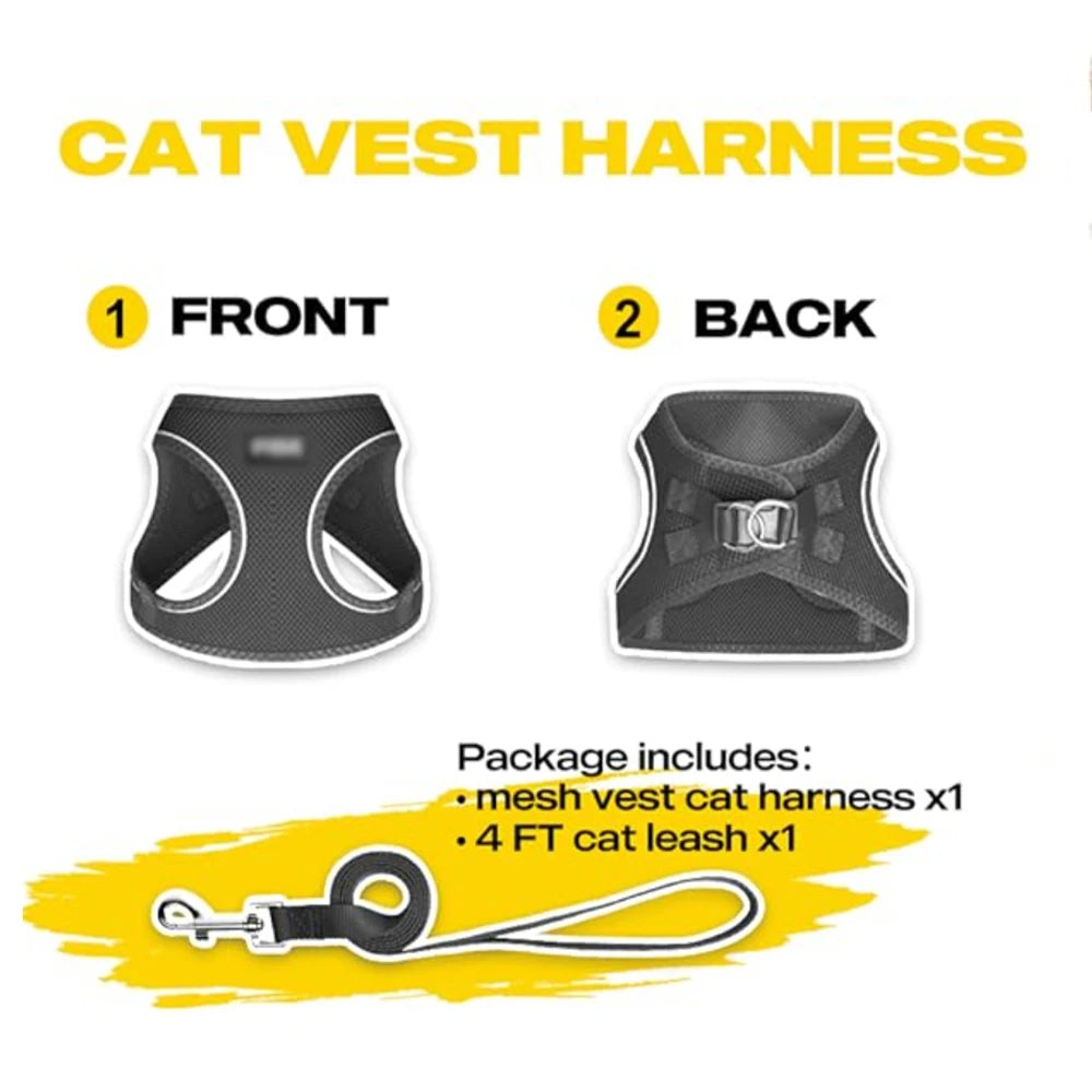 Arnés para perros y gatos con correa de plomo, chaleco ajustable, arneses transpirables de malla de poliéster, sti reflectante para accesorios para perros pequeños y gatos