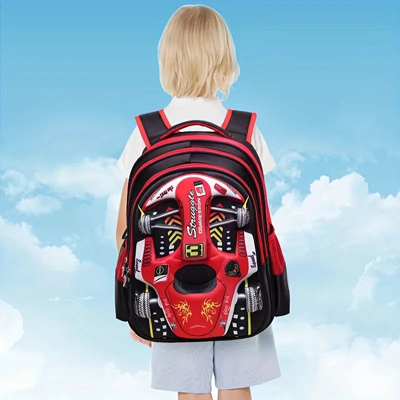 Mochila ligera impermeable para coche 3D, mochila preescolar para niños pequeños, mochila escolar para niños y niñas, primaria, roja y azul