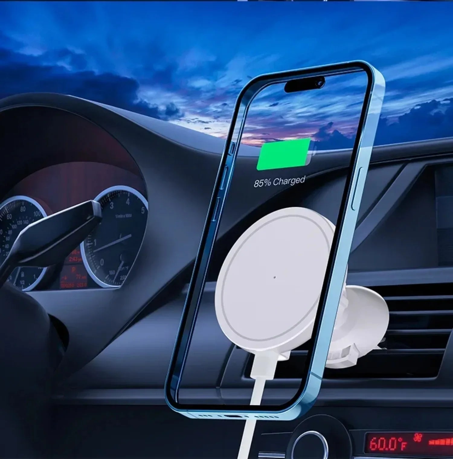 Soporte Magnético para Coche con Carga Inalámbrica Rápida de 15W, Rotación de 360° para iPhone 12 13 14 15 16 17 Pro Max