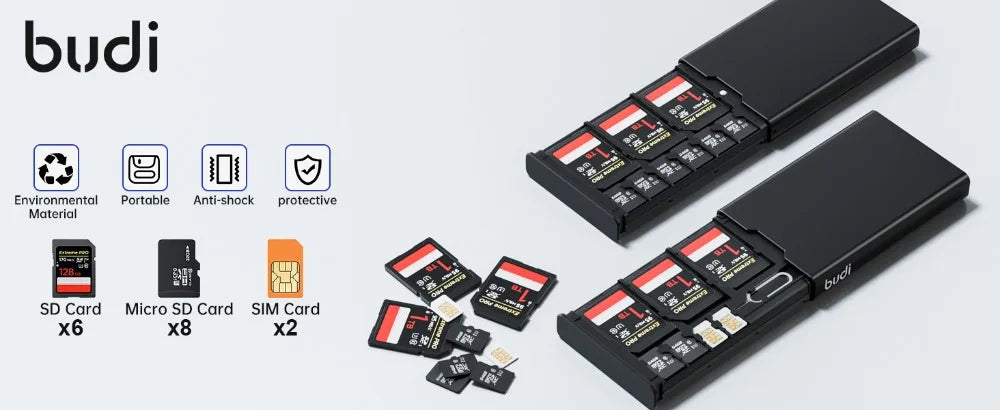Estuche BUDI para 6 Tarjetas Micro SD Resistente a Golpes
