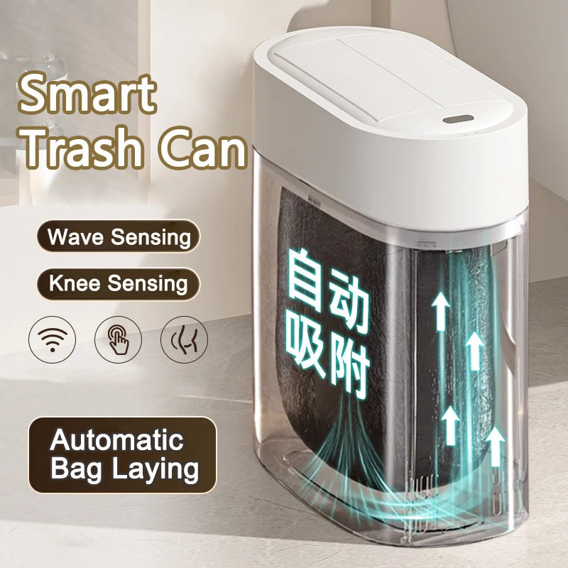 Cubo de basura con Sensor con tapa, cubo de basura de adsorción de ensacado automático bidireccional de 9L, cubo de basura de montaje en pared con hendidura estrecha para el hogar y la cocina