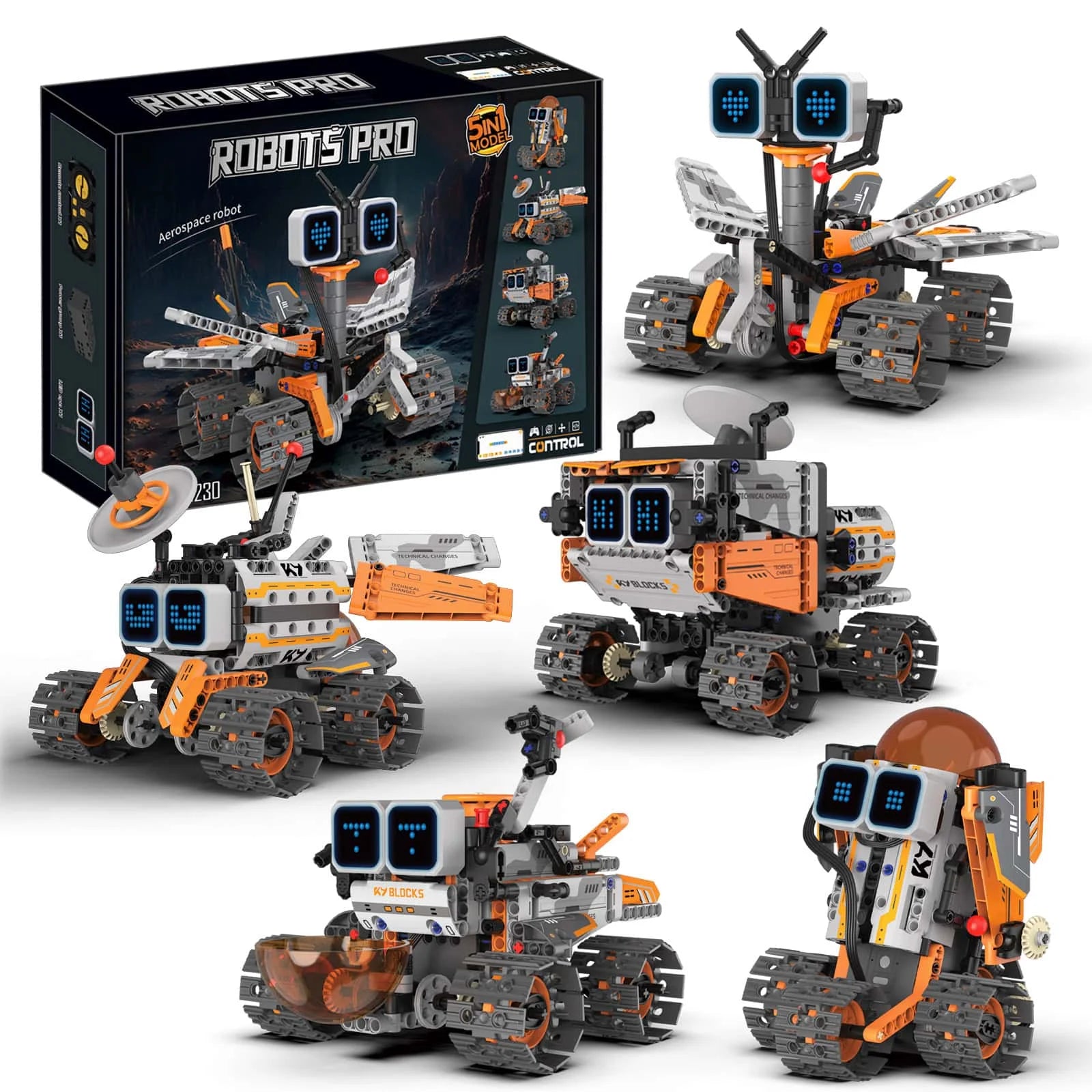Kit de construcción de robot espacial 5 en 1 con pantalla LED, control remoto de programación Bluetooth: juguete STEM, el regalo de Navidad perfecto
