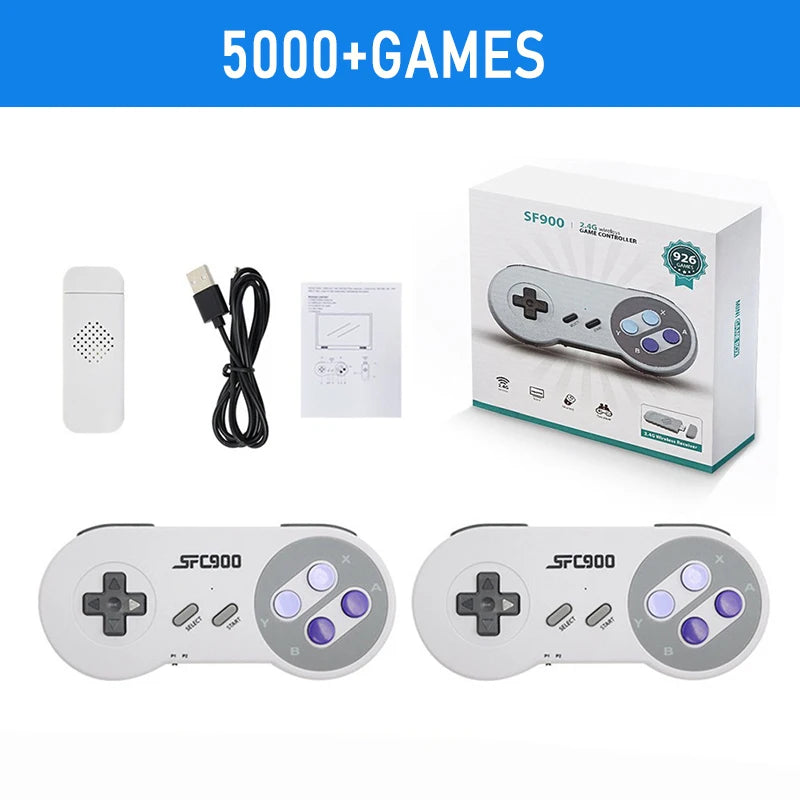 Consola de Videojuegos Retro SF900, Consola de Videojuegos Inalámbrica con Dos Controles, Salida HD, 5000 Juegos Clásicos