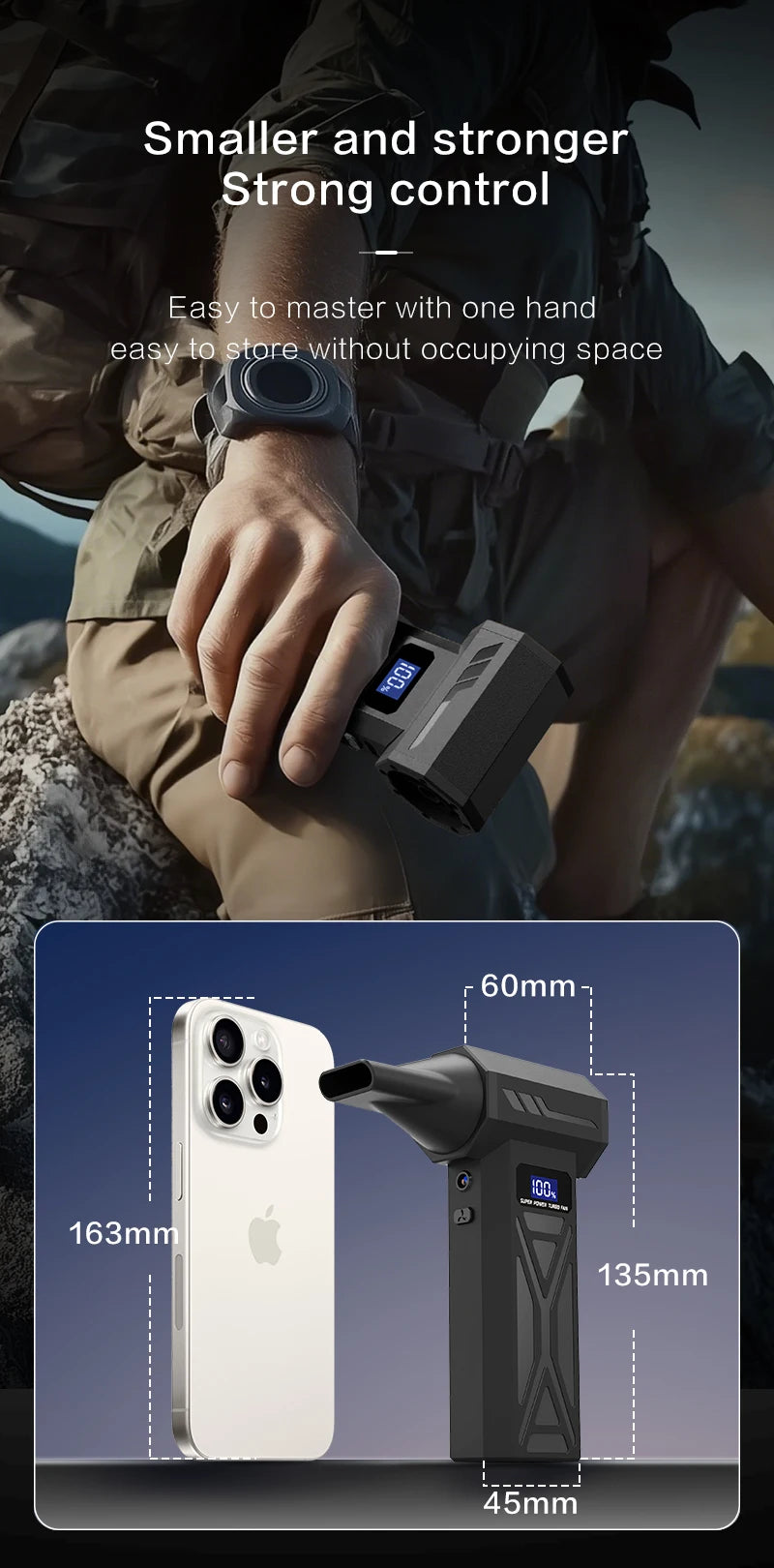 Potente soplador de aire de 110000Rpm, soplador de chorro Turbo ajustable de 4 engranajes con pantalla de batería de luz Led, plumero de aire comprimido inalámbrico