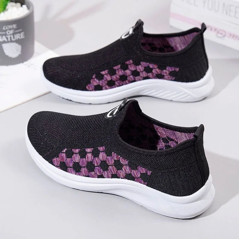 Zapatillas de malla a cuadros para mujer, livianas y cómodas para caminar