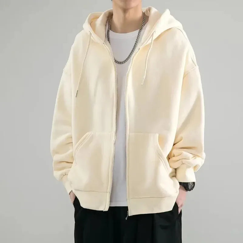 Ropa masculina Sudadera sólida negra para hombres Sudaderas con capucha con cremallera completa Invierno Jóvenes En oferta Ofertas Estilo coreano de alta calidad S