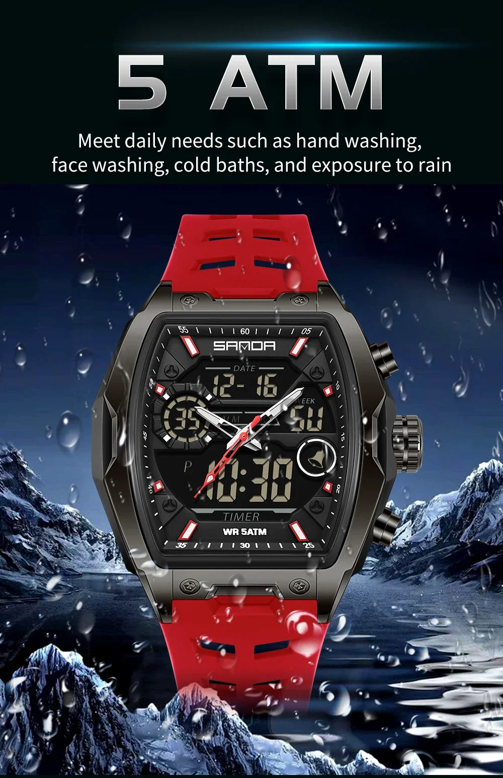 Reloj Deportivo Digital SANDA 6235 para Hombre con LED y Pantalla Dual