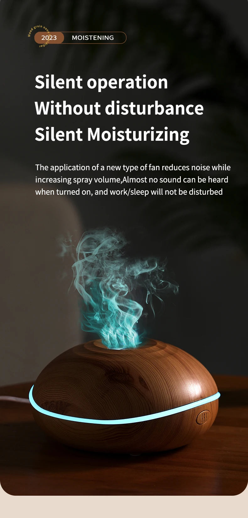 La llama del humidificador aromático puede agregar aceite esencial, pequeña máquina AromaRelax, humidificador de aire equipado con función de iluminación colorida
