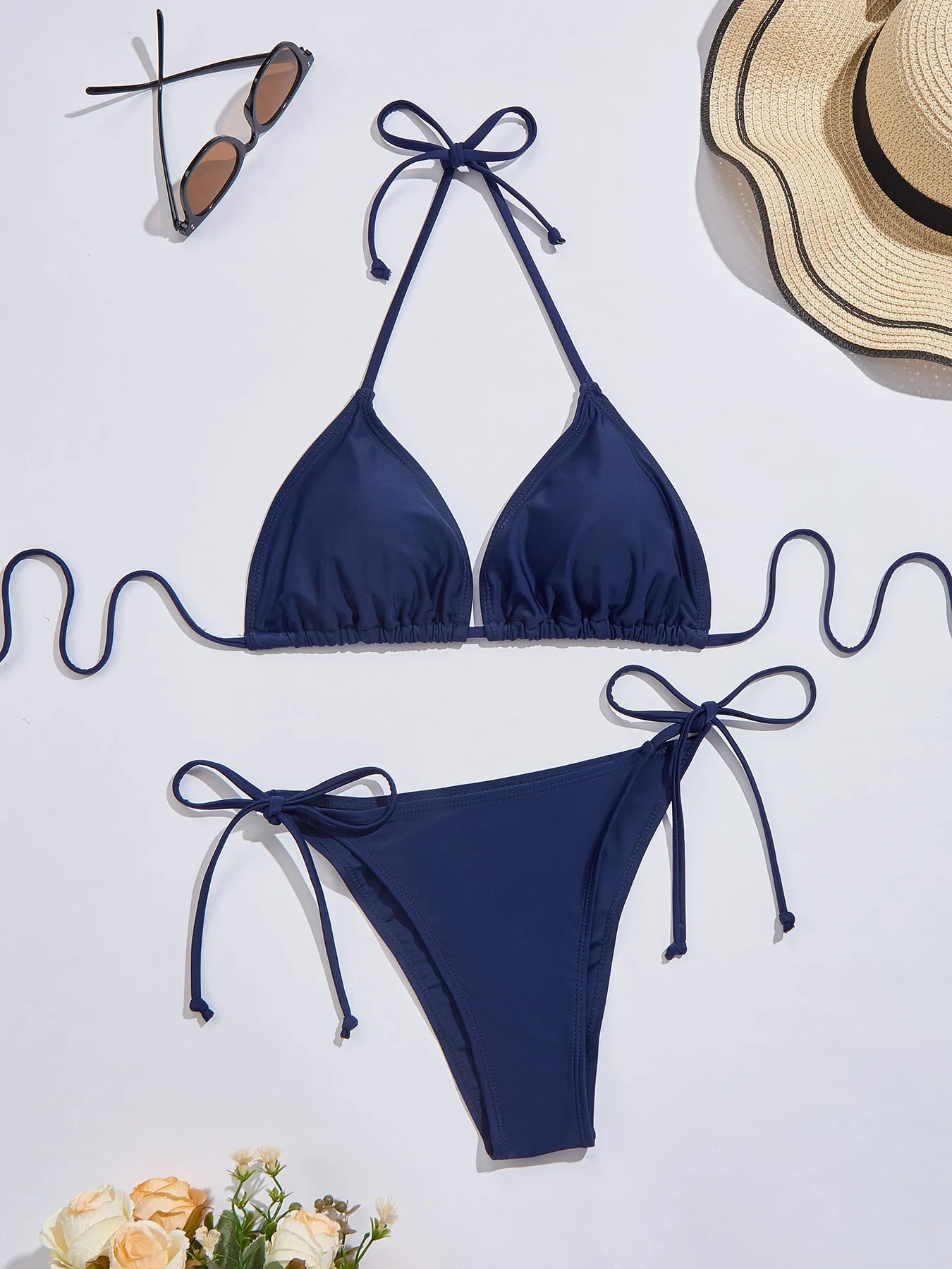 Conjunto de Bikini de 2 Piezas para Mujer, Diseño sin Tirantes y Espalda Descubierta, Traje de Baño Rojo, Sexy, Color Sólido, Resistente a las Arrugas, para Damas