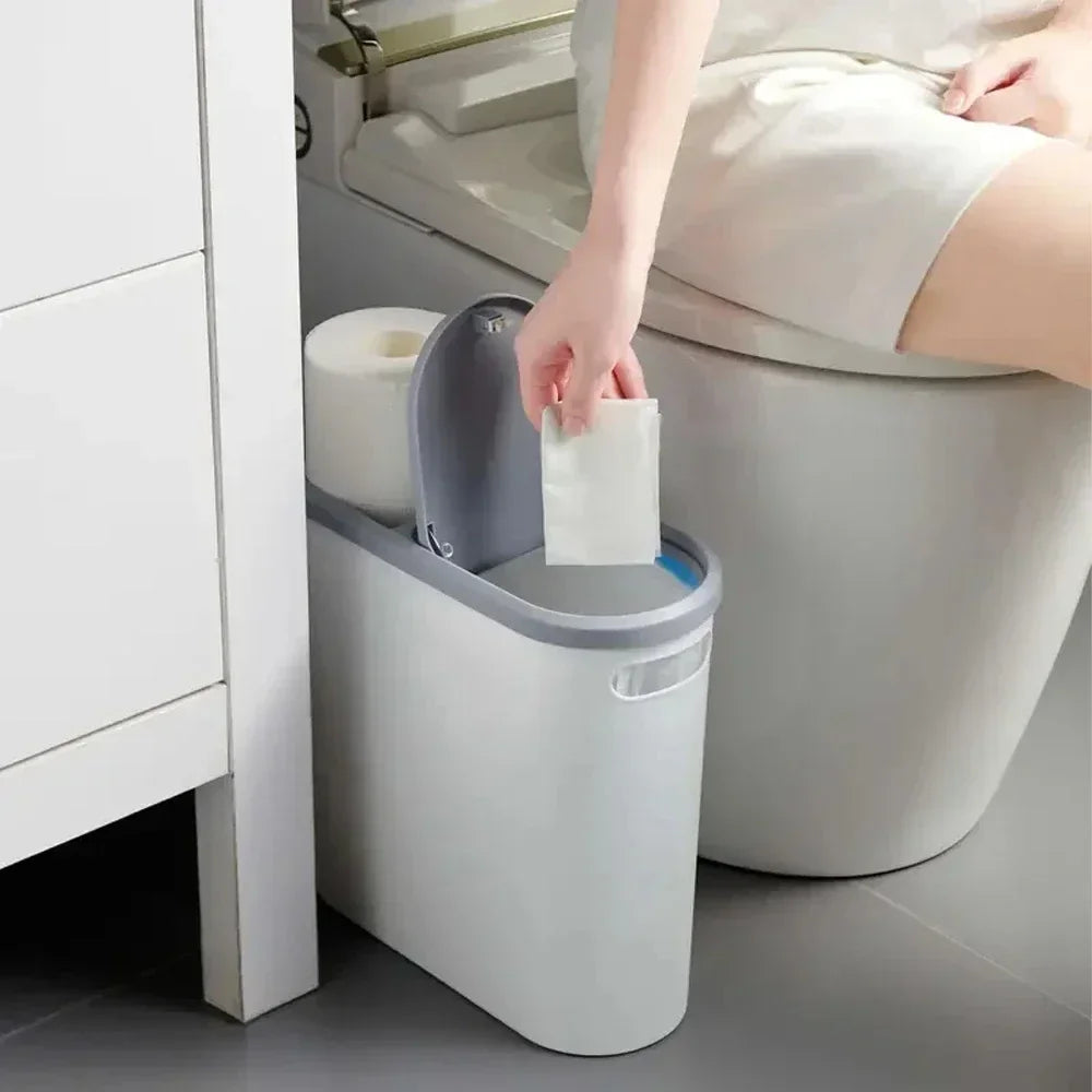 Cubo de basura con tapa de gran capacidad, diseño estrecho e impermeable para baño y cocina