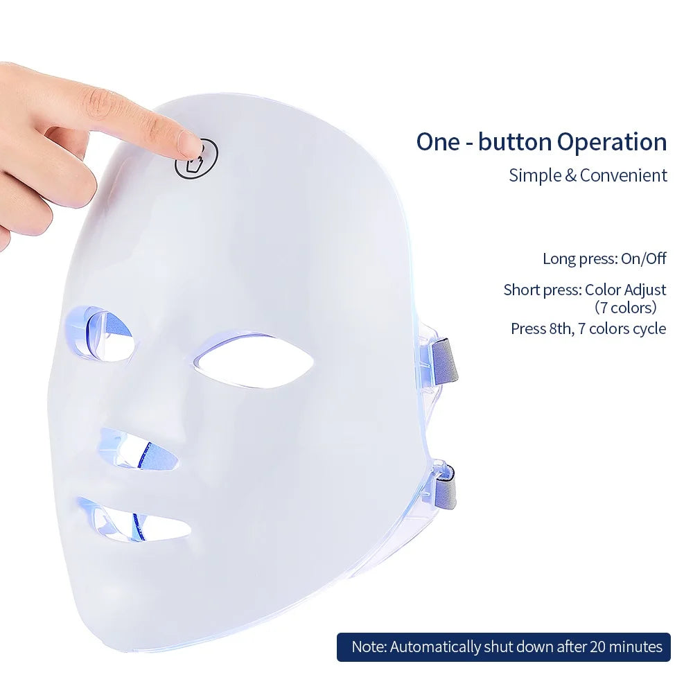 Máscara LED inalámbrica, máscara facial LED de 7 colores, máquina de máscara de belleza para rejuvenecimiento antienvejecimiento reafirmante de la piel con fotones