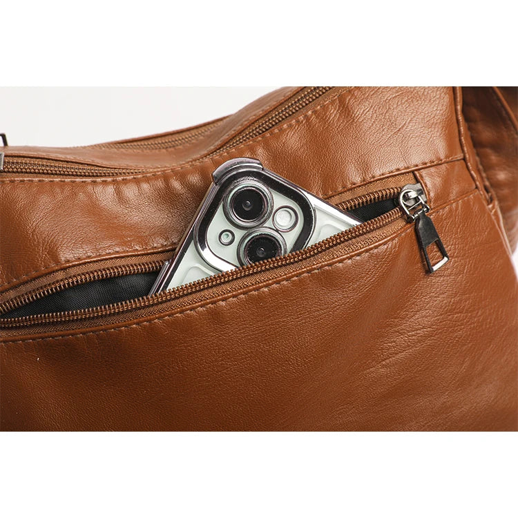 Bolso bandolera retro con múltiples bolsillos, bandolera de piel sintética suave, bolso de mujer, con correa ajustable para el hombro