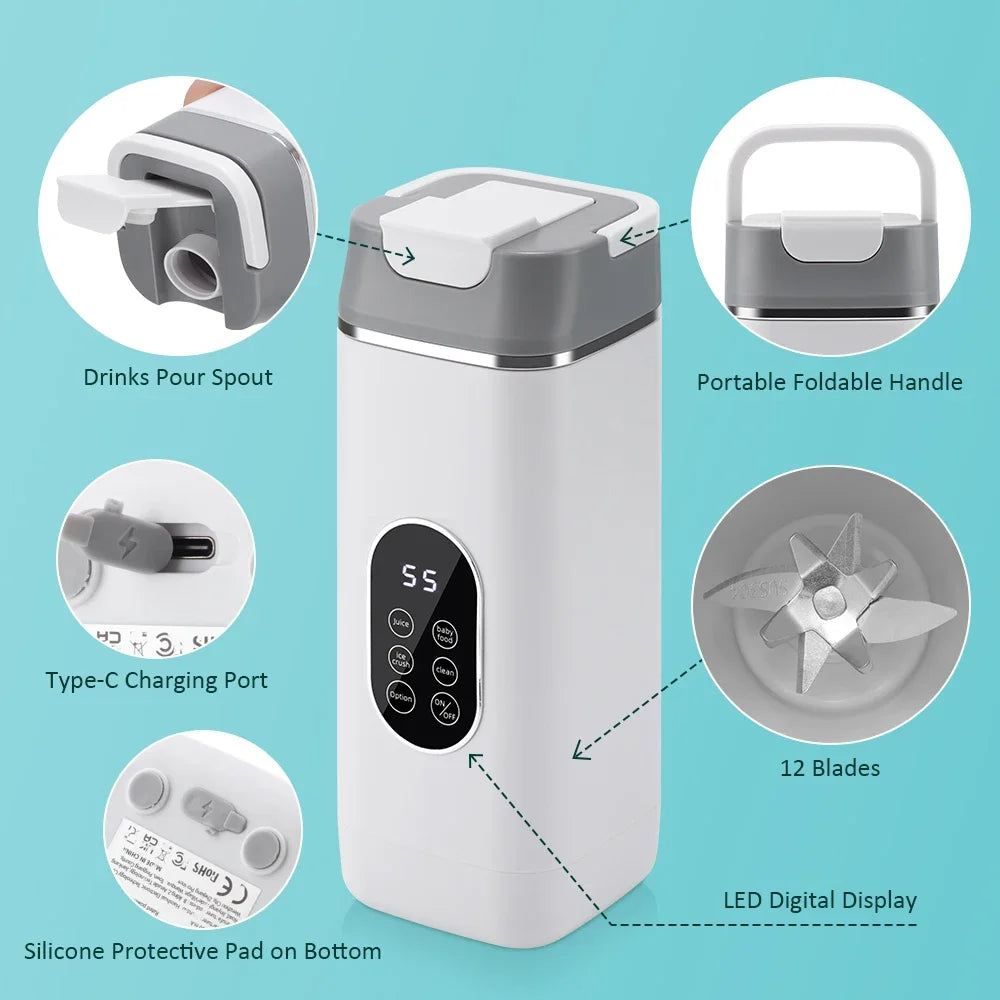 Licuadora Portátil USB 400ml con 2 Vasos Recargable