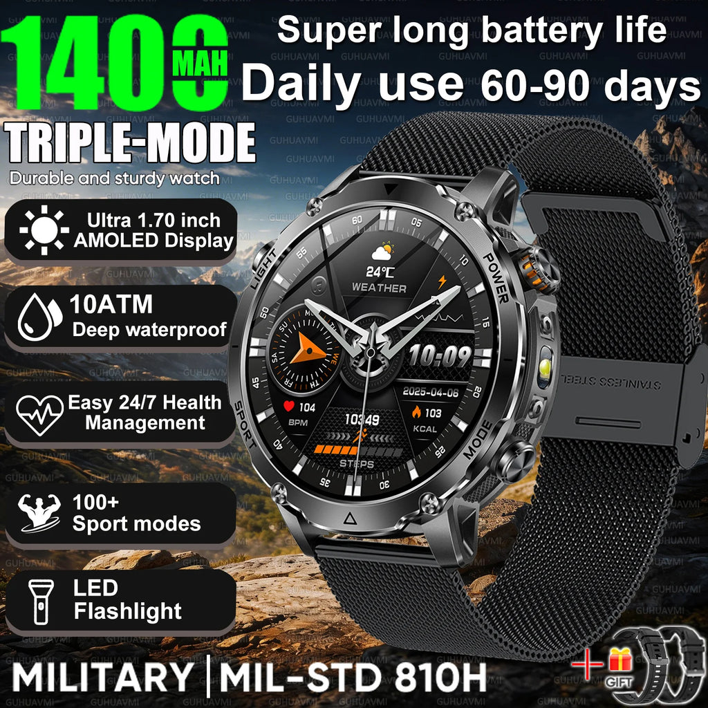 Reloj Inteligente Militar 1400mAh 10ATM Oxímetro