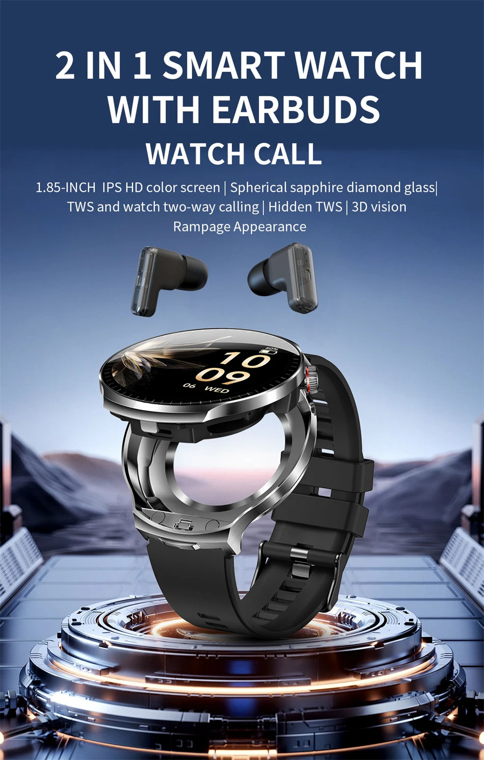 Smartwatch LIGE TWS 2 en 1 con auriculares Bluetooth y monitor cardíaco