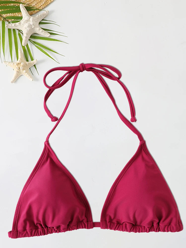 Conjunto de Bikini con Tanga para mujer, bañador Sexy con cordones laterales, traje de baño con lazo en el cuello, ropa interior de Bikini de estilo brasileño ajustable, 2 unids/set