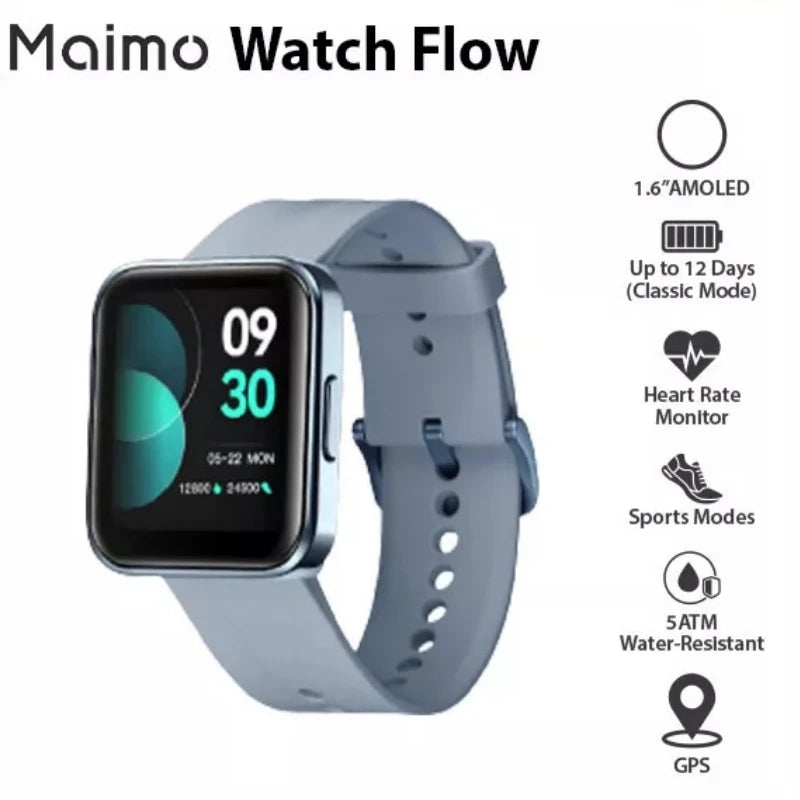 2106 Maimo reloj flujo GPS Smartwatch 1,6 "Pantalla AMOLED oxígeno en sangre Monitor de ritmo cardíaco reloj 225mAh batería 5ATM